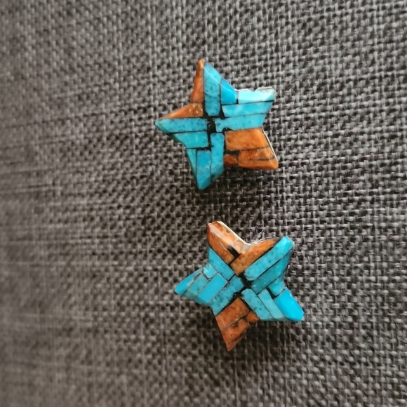 Gorgeous NWT Santo Domingo Inlay Turquoise & Coral Earrings - Picture 8 of 11